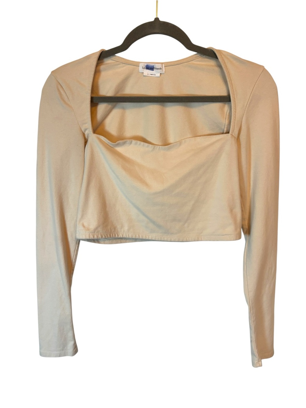 Lovers + Friends Cream Long Sleeve Square Neck Crop Top Size Medium